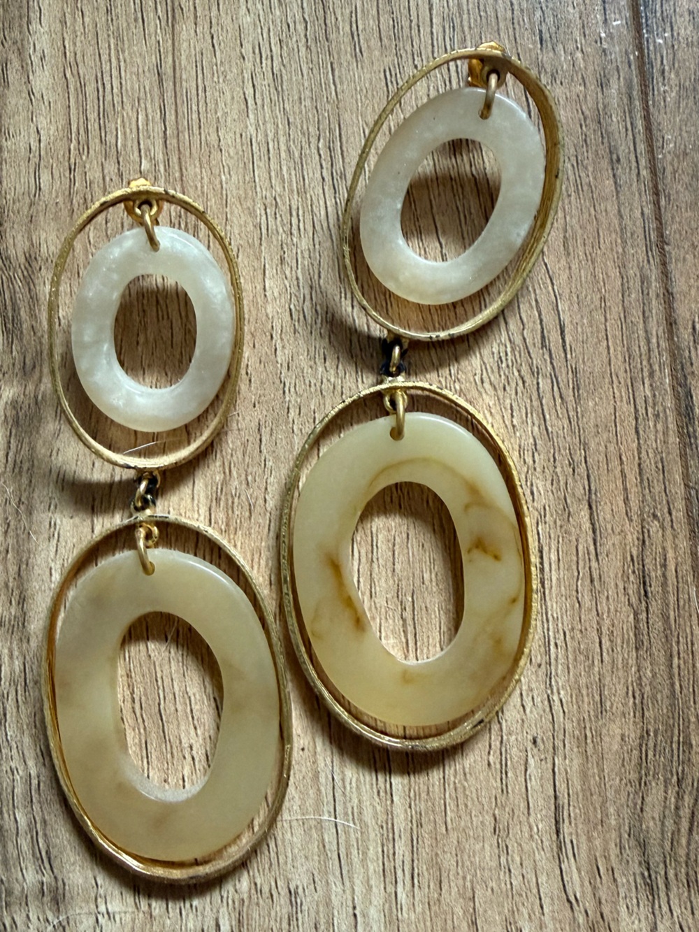 Zara Large Gold-Tone Earrings with Cream Stone Accents